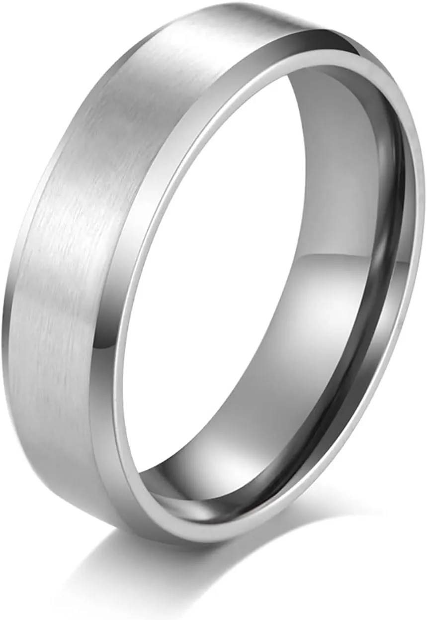 Matching Promise Rings Silver Ring Plain Matte Band, Stainless Steel Couple Rings