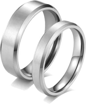 Matching Promise Rings Silver Ring Plain Matte Band, Stainless Steel Couple Rings
