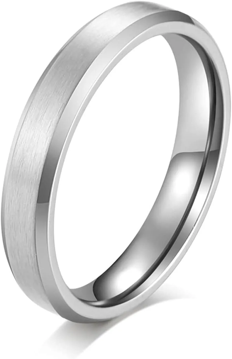 Matching Promise Rings Silver Ring Plain Matte Band, Stainless Steel Couple Rings