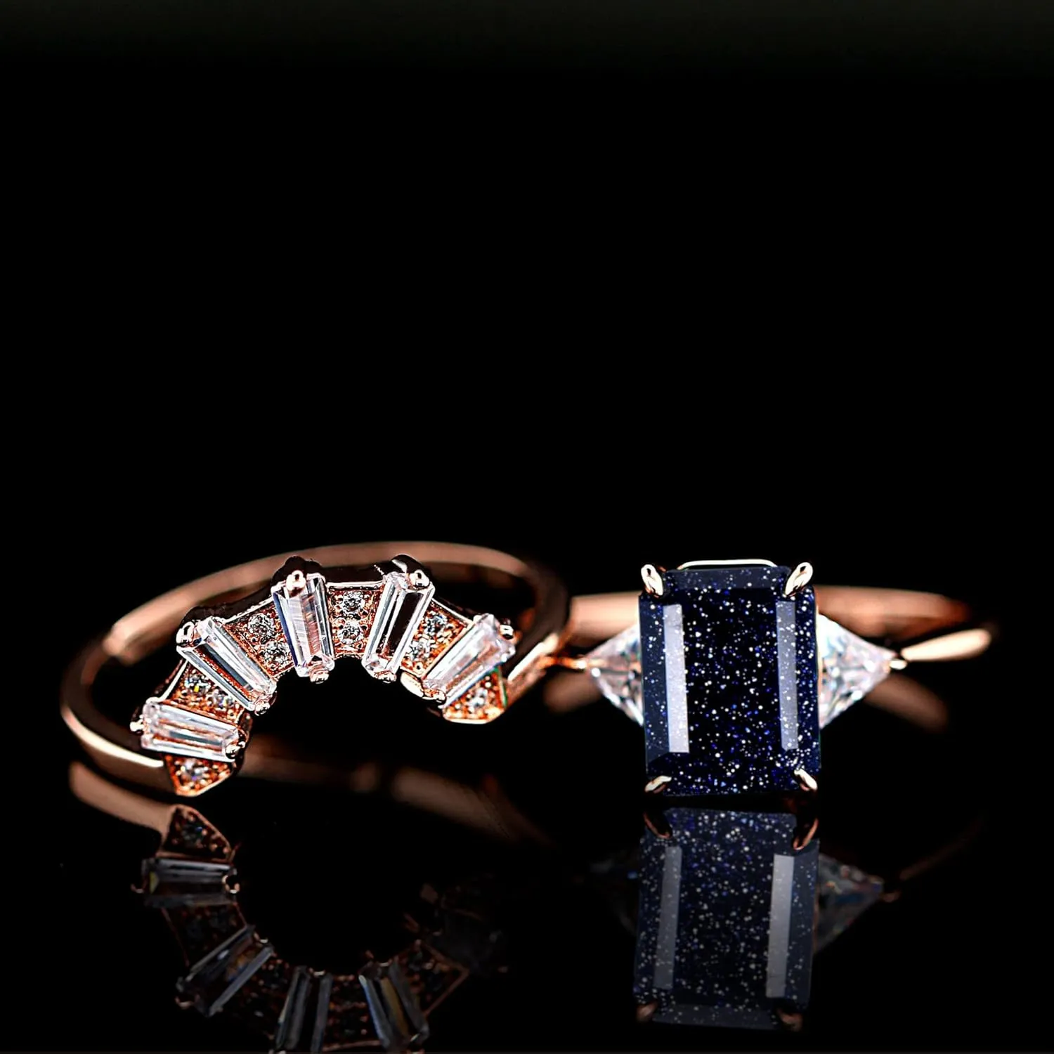 Matching Rings for Couples - 3-Pc Rose Gold Plated Sterling Silver Engagement Ring Set for Women and Men 7mm Tungsten Band - Sandstone Wedding Ring Set for Him and Her