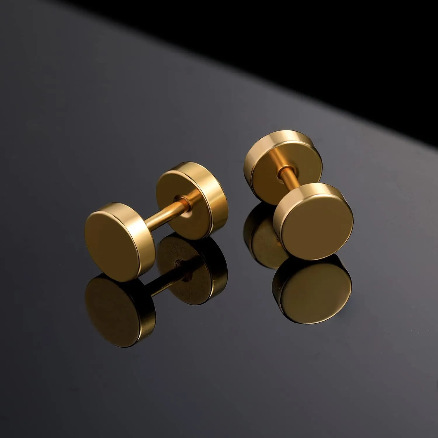 MDFUN 316L Stainless Steel Stud Earrings for Men Women Screw Flat Back Earrings Faux Gauges Ear Dot Stud Earrings 4-9 MM