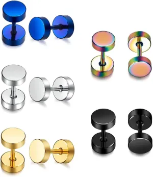 MDFUN 316L Stainless Steel Stud Earrings for Men Women Screw Flat Back Earrings Faux Gauges Ear Dot Stud Earrings 4-9 MM
