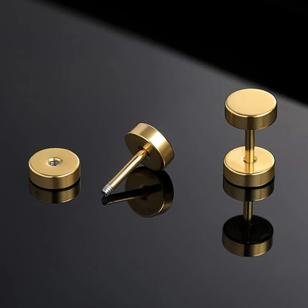 MDFUN 316L Stainless Steel Stud Earrings for Men Women Screw Flat Back Earrings Faux Gauges Ear Dot Stud Earrings 4-9 MM