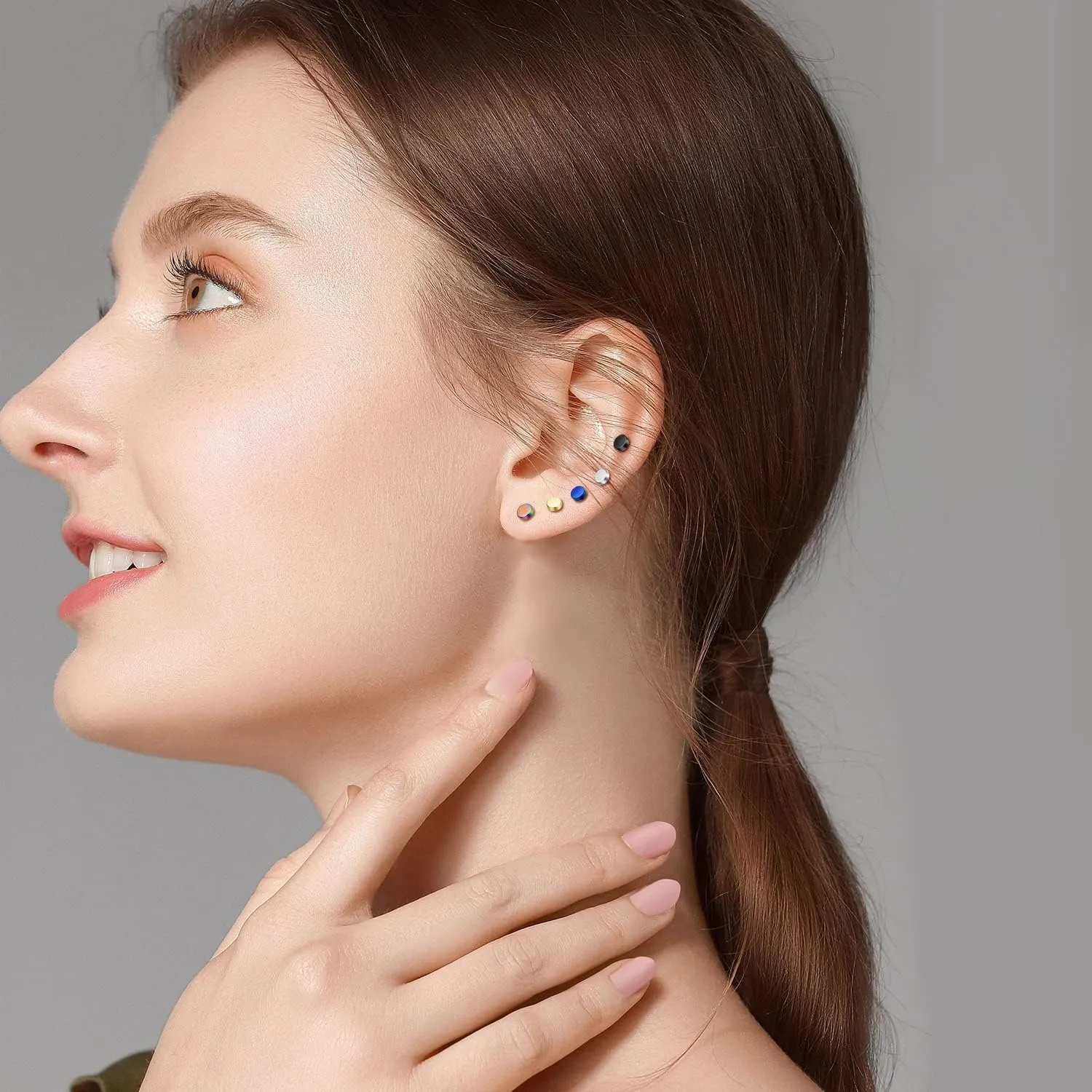 MDFUN 316L Stainless Steel Stud Earrings for Men Women Screw Flat Back Earrings Faux Gauges Ear Dot Stud Earrings 4-9 MM