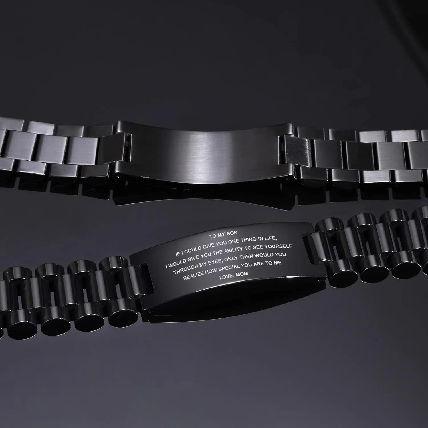 MEALGUET To My Son Bracelet Gifts from Mom, Stainless Steel Courage Inspirational Link Wristband Bracelets,Birthday Gifts,Graduation Gift from Mom Dad, Gift Idea to Son,Customizable