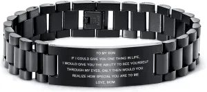 MEALGUET To My Son Bracelet Gifts from Mom, Stainless Steel Courage Inspirational Link Wristband Bracelets,Birthday Gifts,Graduation Gift from Mom Dad, Gift Idea to Son,Customizable