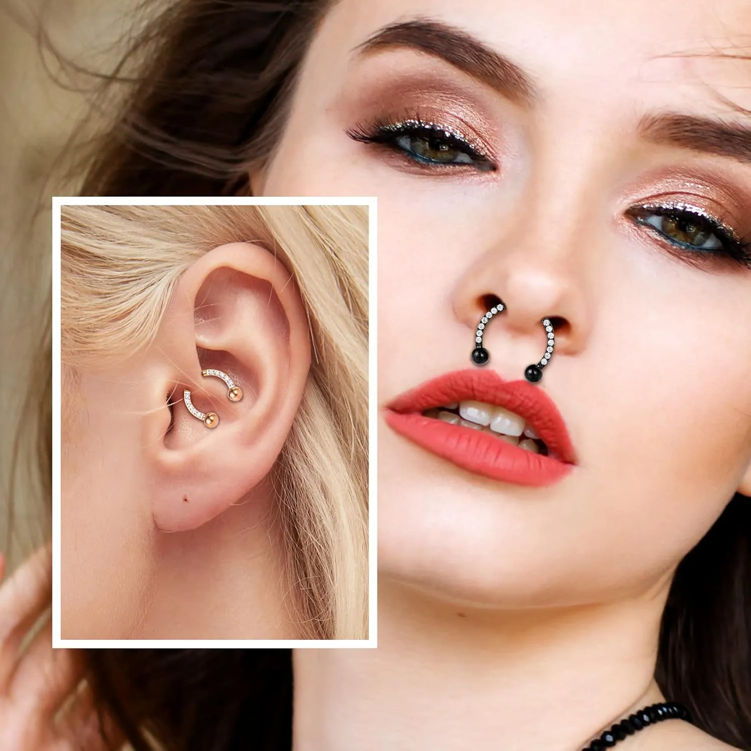 Melighting Titanium Septum Rings G23 Septum Jewelry Nose Rings Hoop 16G Clear CZ Horseshoe Daith Earrings Helix Earrings Tragus Piercing Jewelry Body Piercing Jewelry Women Men