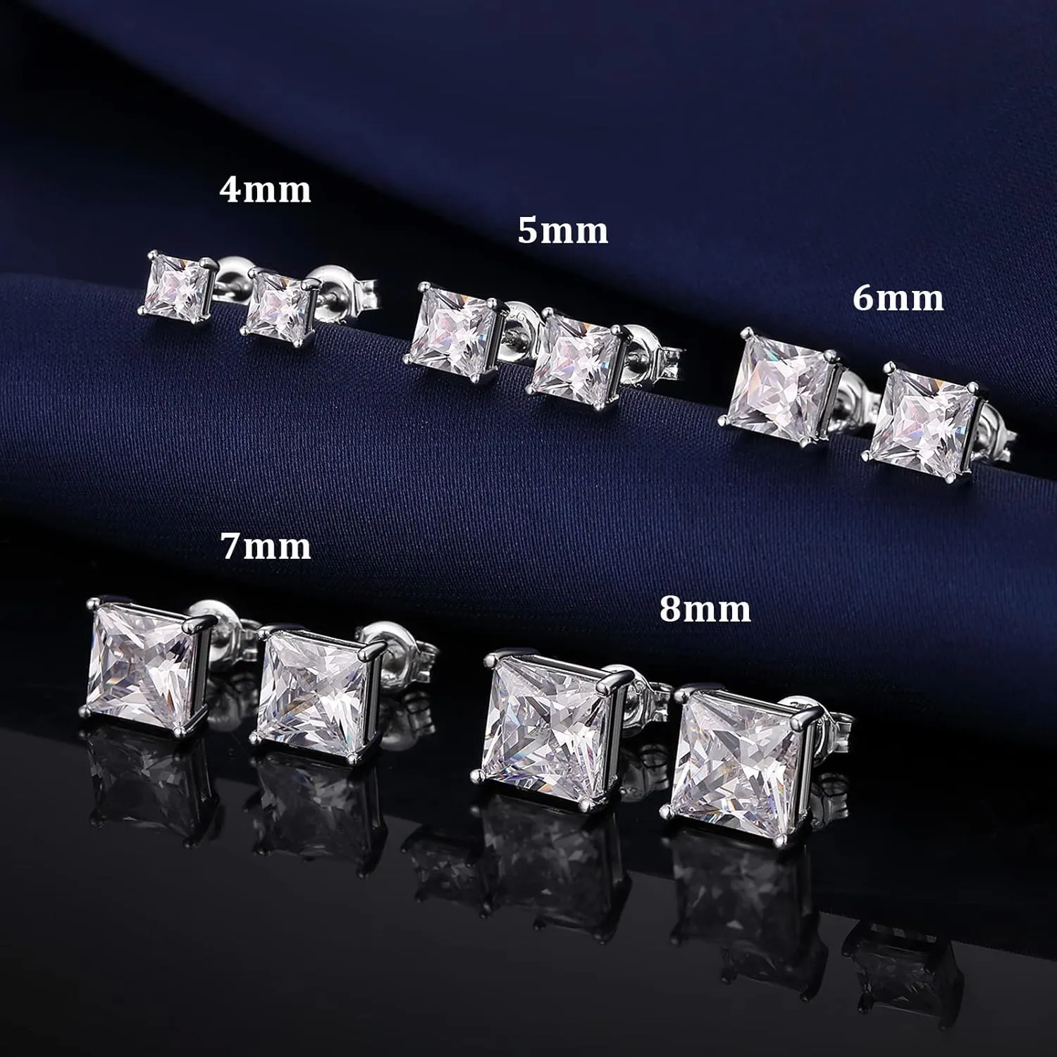 Men Stud Earrings 925 Sterling Silver Stud Earrings for Women/Men, Stud Earring with 5A  Cubic Zirconia Hypoallergenic Earrings for Unisex 4MM-8MM