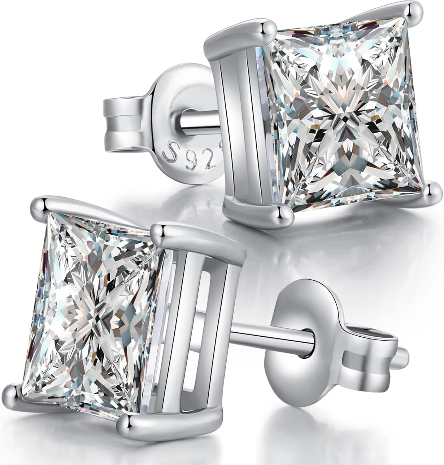 Men Stud Earrings 925 Sterling Silver Stud Earrings for Women/Men, Stud Earring with 5A  Cubic Zirconia Hypoallergenic Earrings for Unisex 4MM-8MM