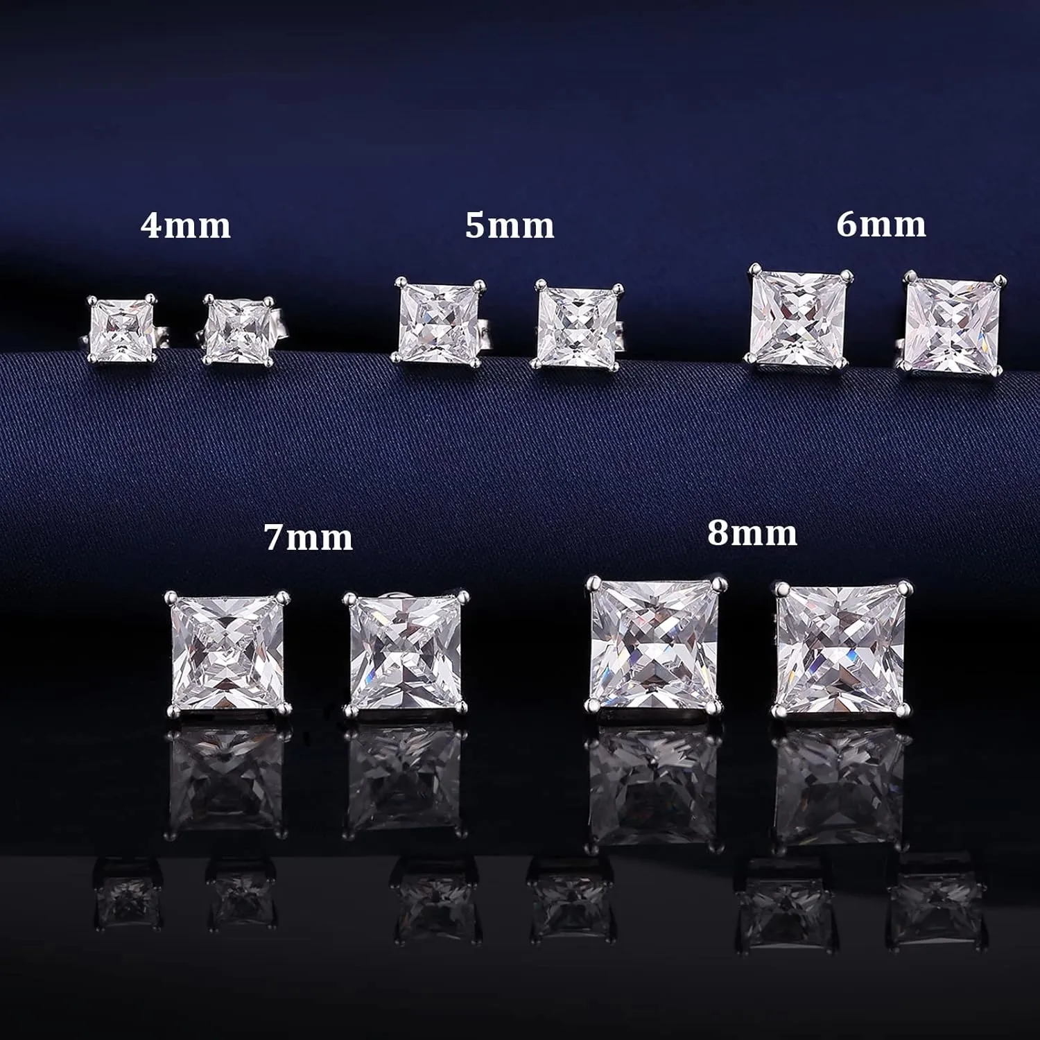 Men Stud Earrings 925 Sterling Silver Stud Earrings for Women/Men, Stud Earring with 5A  Cubic Zirconia Hypoallergenic Earrings for Unisex 4MM-8MM