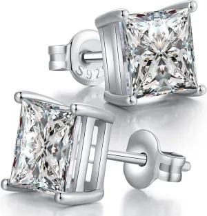 Men Stud Earrings 925 Sterling Silver Stud Earrings for Women/Men, Stud Earring with 5A  Cubic Zirconia Hypoallergenic Earrings for Unisex 4MM-8MM
