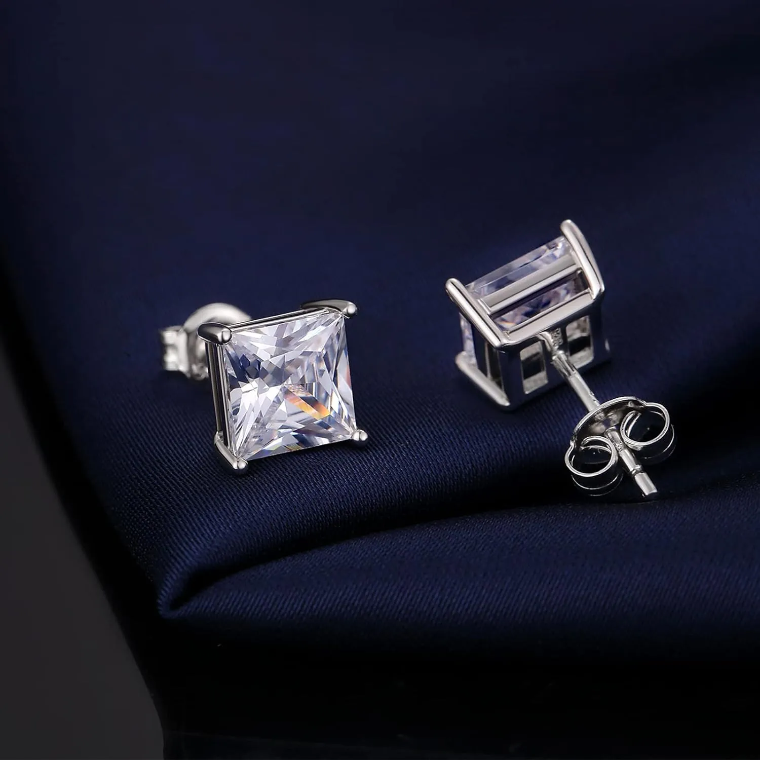 Men Stud Earrings 925 Sterling Silver Stud Earrings for Women/Men, Stud Earring with 5A  Cubic Zirconia Hypoallergenic Earrings for Unisex 4MM-8MM