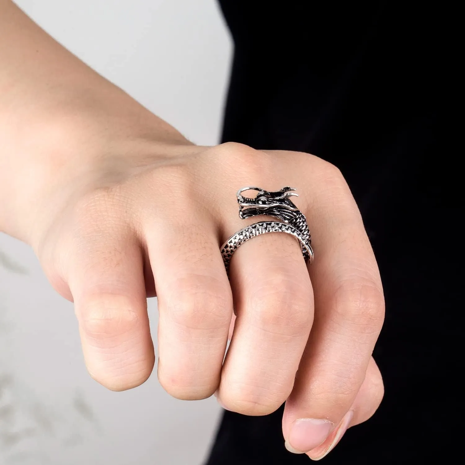 Men Vintage Dragon Ring 925 Sterling Silver Open Punk Rings For Women Adjustable Rings Solid Silver Gothic Hip Hop Jewelry Gift