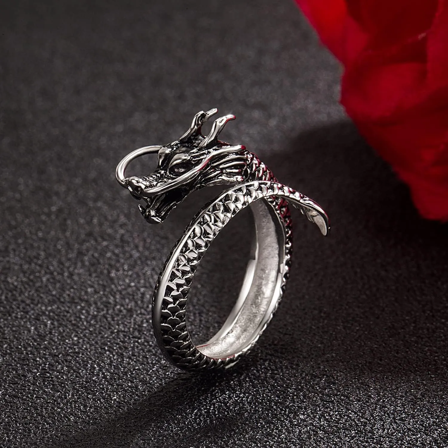 Men Vintage Dragon Ring 925 Sterling Silver Open Punk Rings For Women Adjustable Rings Solid Silver Gothic Hip Hop Jewelry Gift