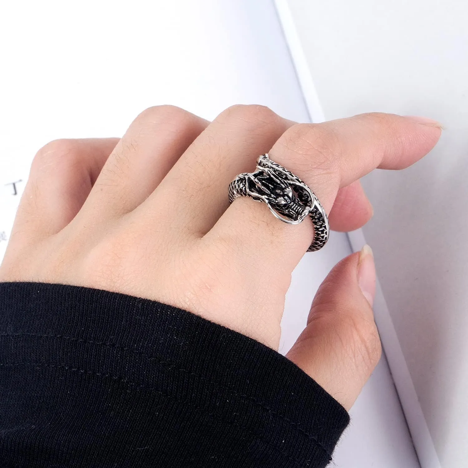 Men Vintage Dragon Ring 925 Sterling Silver Open Punk Rings For Women Adjustable Rings Solid Silver Gothic Hip Hop Jewelry Gift