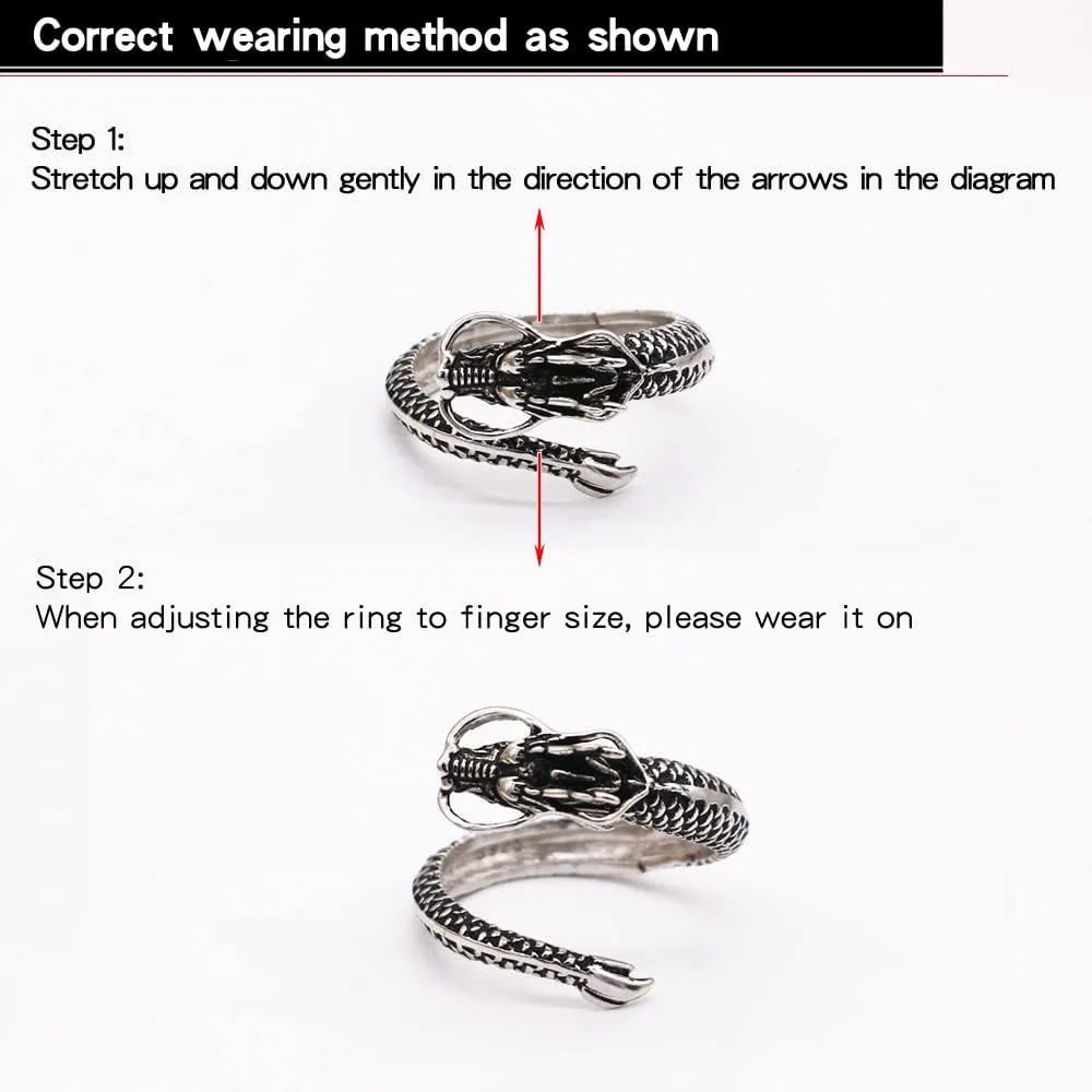 Men Vintage Dragon Ring 925 Sterling Silver Open Punk Rings For Women Adjustable Rings Solid Silver Gothic Hip Hop Jewelry Gift