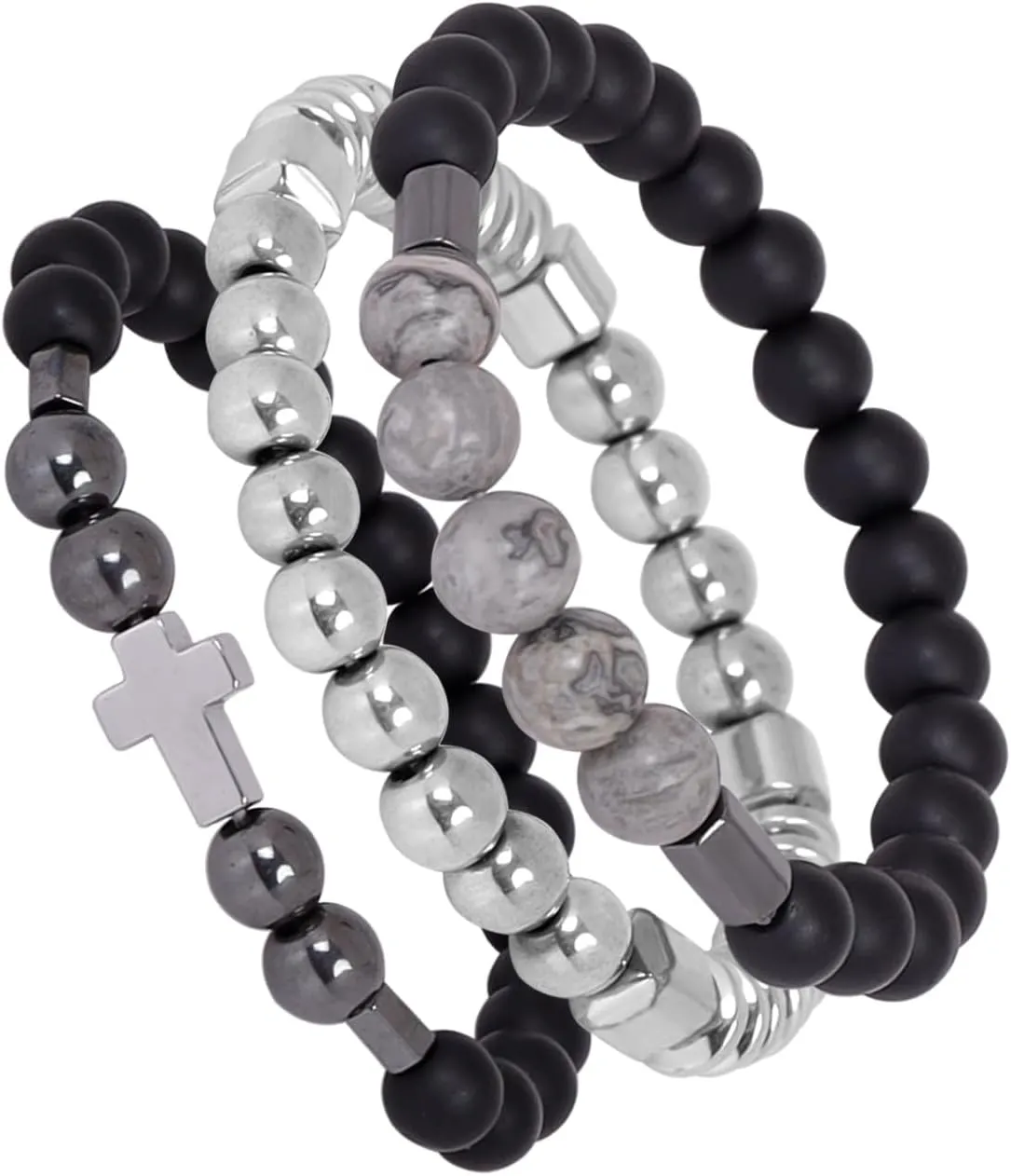 Men's Cross Beads Bracelet 8MM Black Hemitate Bracelet Men Religious Jewelry Healing Crystal Cross Bracelet