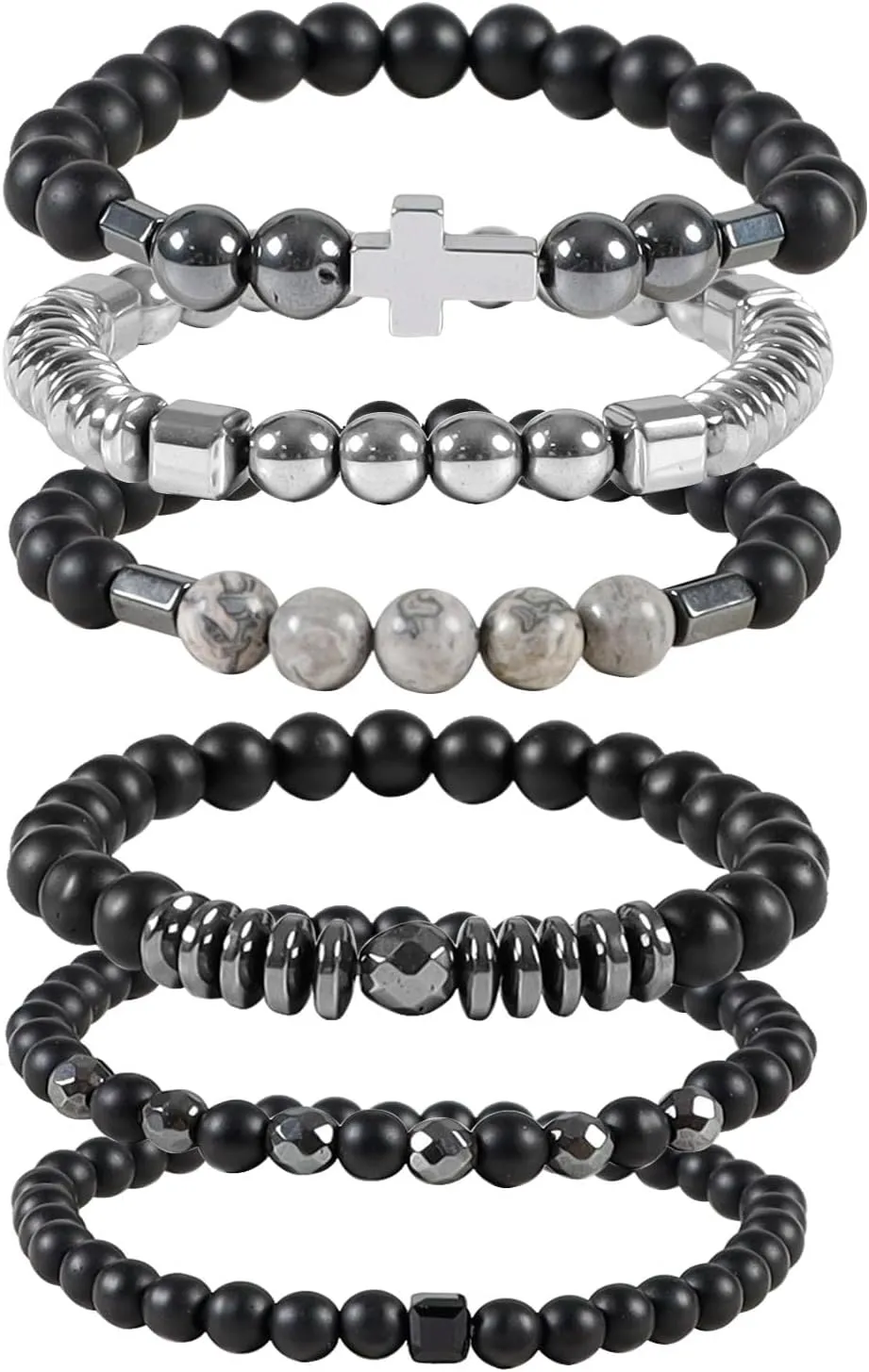 Men's Cross Beads Bracelet 8MM Black Hemitate Bracelet Men Religious Jewelry Healing Crystal Cross Bracelet