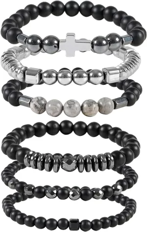 Men's Cross Beads Bracelet 8MM Black Hemitate Bracelet Men Religious Jewelry Healing Crystal Cross Bracelet