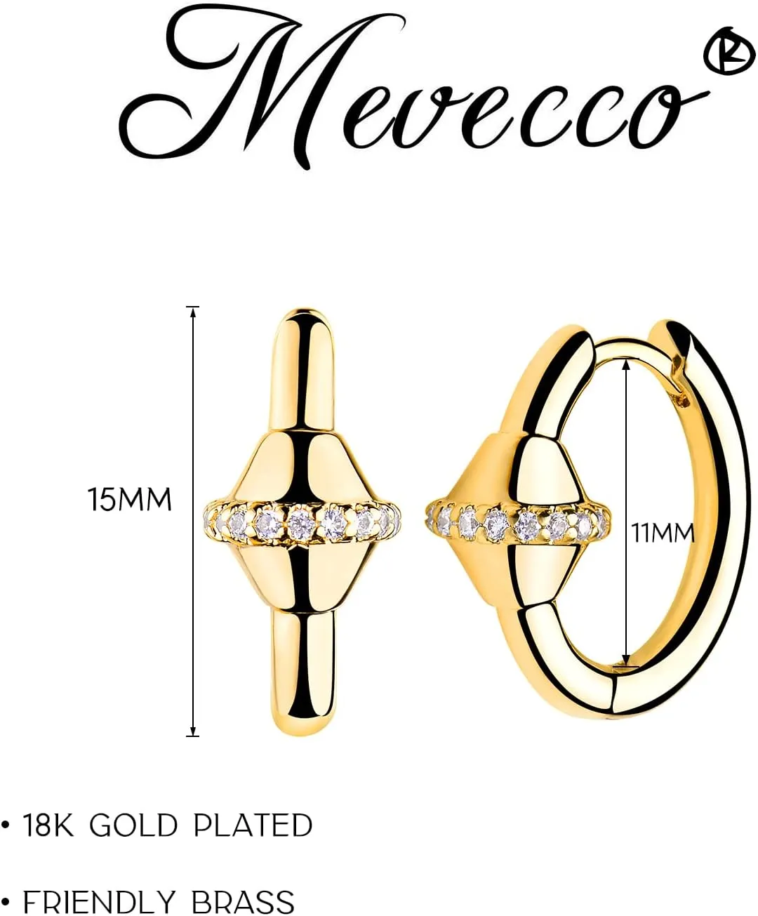 MEVECCO Women Gold Huggie Hoop Earrings 18K Gold Plated Ear Stud Cuff Diamond Red Green CZ Turquoise Inlay Half Sleeper Tiny Boho Beach Simple Mini Cute Delicate Handmade Jewelry Gift