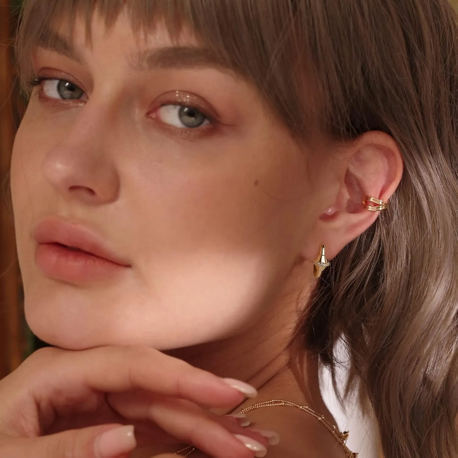 MEVECCO Women Gold Huggie Hoop Earrings 18K Gold Plated Ear Stud Cuff Diamond Red Green CZ Turquoise Inlay Half Sleeper Tiny Boho Beach Simple Mini Cute Delicate Handmade Jewelry Gift