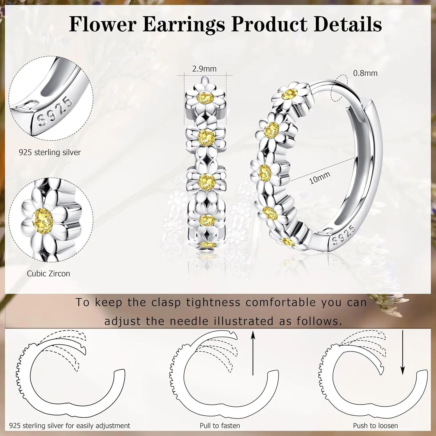 MILACOLATO 925 Sterling Silver Small Hoop Earrings for Women 14K Gold Plated Daisy Huggie Hoop Earrings Pave Rainbow Cubic Zirconia Cute Flower Hoop Earrings Hypoallergenic Earrings
