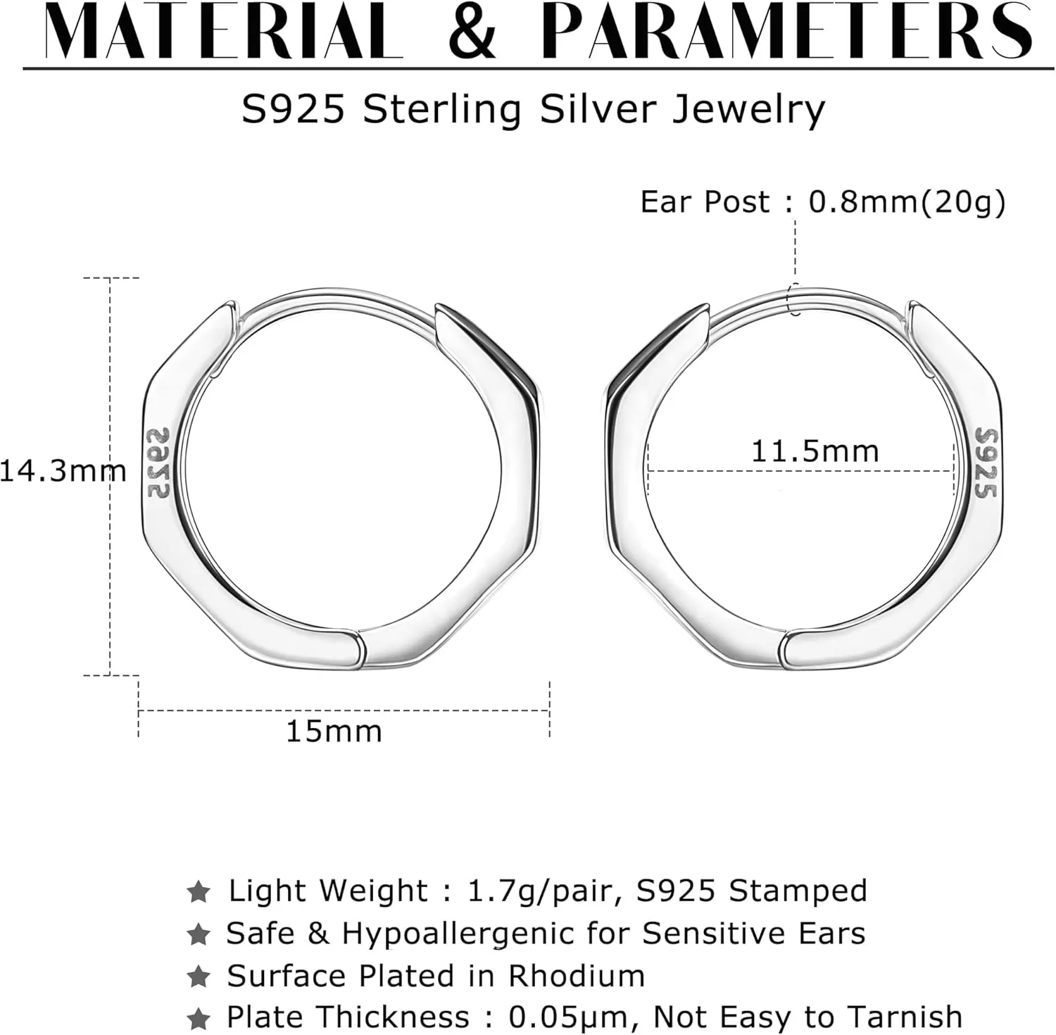 Milacolato 925 Sterling Silver Small Hoop Earrings for Women 18K Gold Plated Geometric Huggie Hoop Earrings Hypoallergenic Triangle Rectangle Heart Star Oval Hoop Earrings for Women