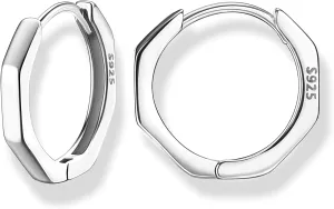 Milacolato 925 Sterling Silver Small Hoop Earrings for Women 18K Gold Plated Geometric Huggie Hoop Earrings Hypoallergenic Triangle Rectangle Heart Star Oval Hoop Earrings for Women