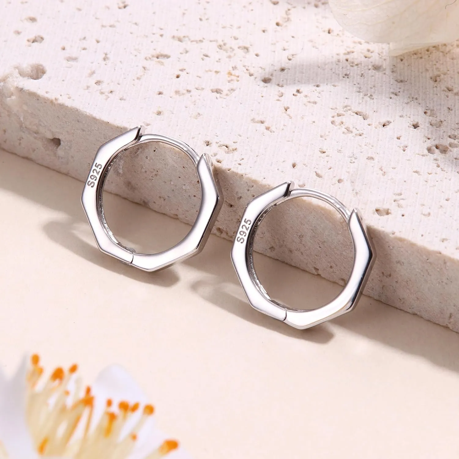 Milacolato 925 Sterling Silver Small Hoop Earrings for Women 18K Gold Plated Geometric Huggie Hoop Earrings Hypoallergenic Triangle Rectangle Heart Star Oval Hoop Earrings for Women