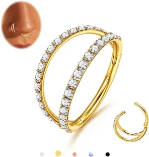 MILACOLATO G23 Titanium Nose Rings Hoops 16G 18G 20G Double Hoop Septum Click Nose Rings Lip Rook Lobe Tragus Helix Cartilage Daith Conch Earrings Clear CZ Paved Nose Piercing Jewelry for Women Men