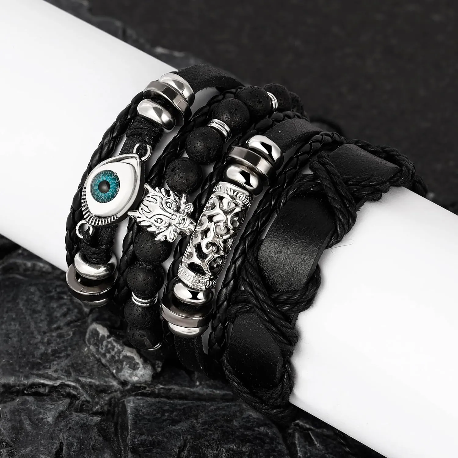 MILAKOO Punk Leather Bracelets for Women Goth Wristband Mens PU Cuff 80s Emo Rocker Bangle