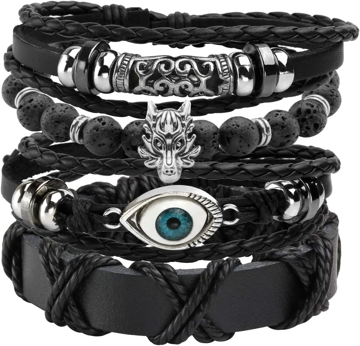 MILAKOO Punk Leather Bracelets for Women Goth Wristband Mens PU Cuff 80s Emo Rocker Bangle