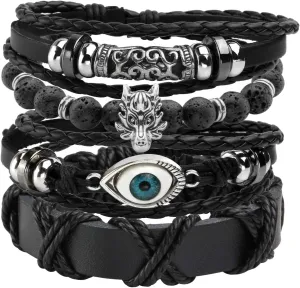 MILAKOO Punk Leather Bracelets for Women Goth Wristband Mens PU Cuff 80s Emo Rocker Bangle