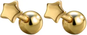 Mini Star 14K Gold Plated Nap Earrings Sterling Silver Earrings CZ Stone Screw Back Hypoallergenic Earrings Cartilage Helix Celestial Piercing Earrings For Women