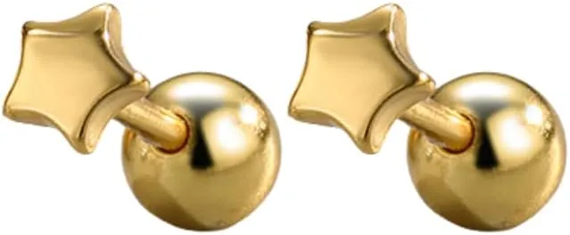 Mini Star 14K Gold Plated Nap Earrings Sterling Silver Earrings CZ Stone Screw Back Hypoallergenic Earrings Cartilage Helix Celestial Piercing Earrings For Women