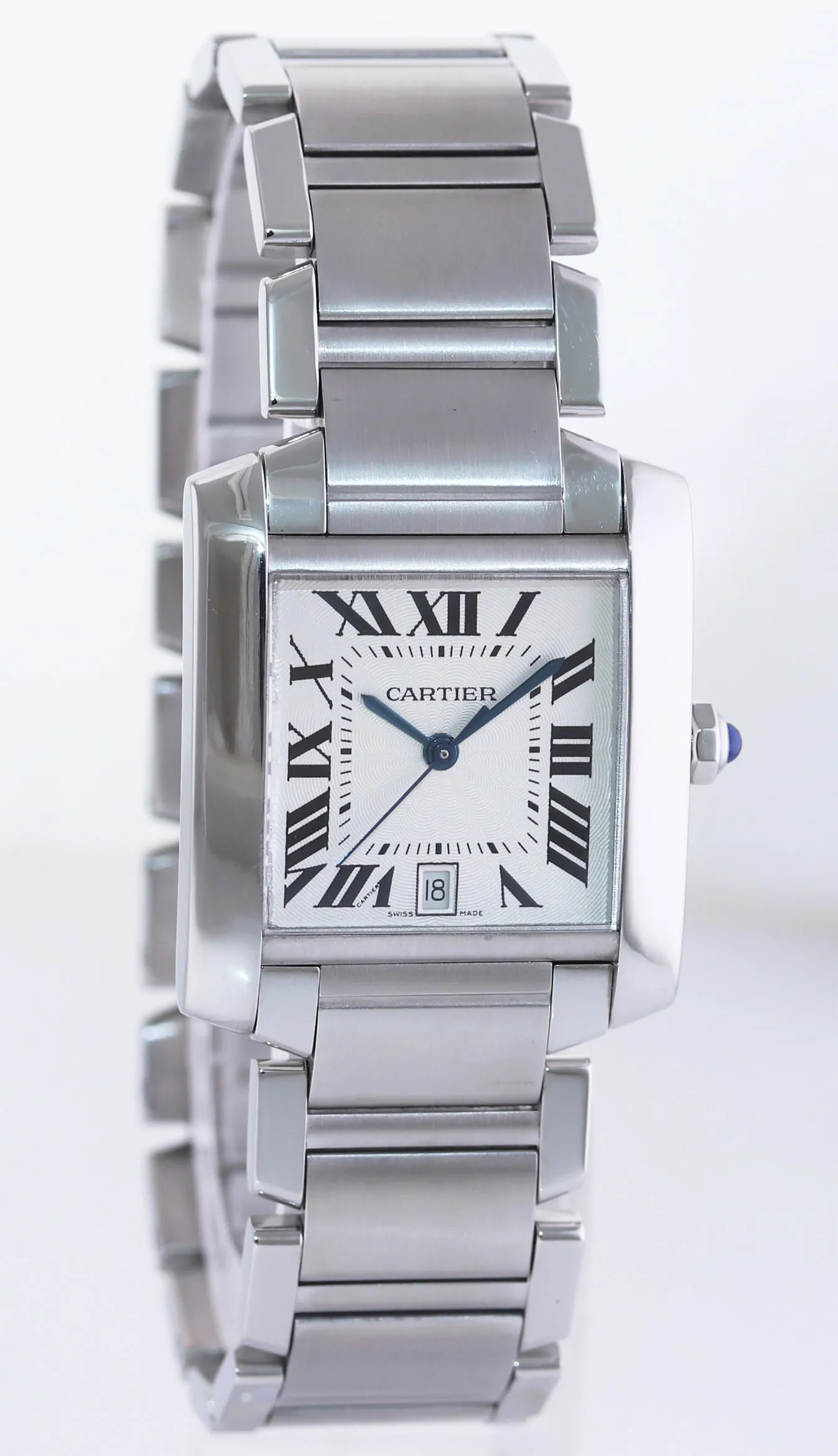 MINT Cartier Tank Francaise 2302 Large Size Stainless Steel White Roman Automatic Watch Box