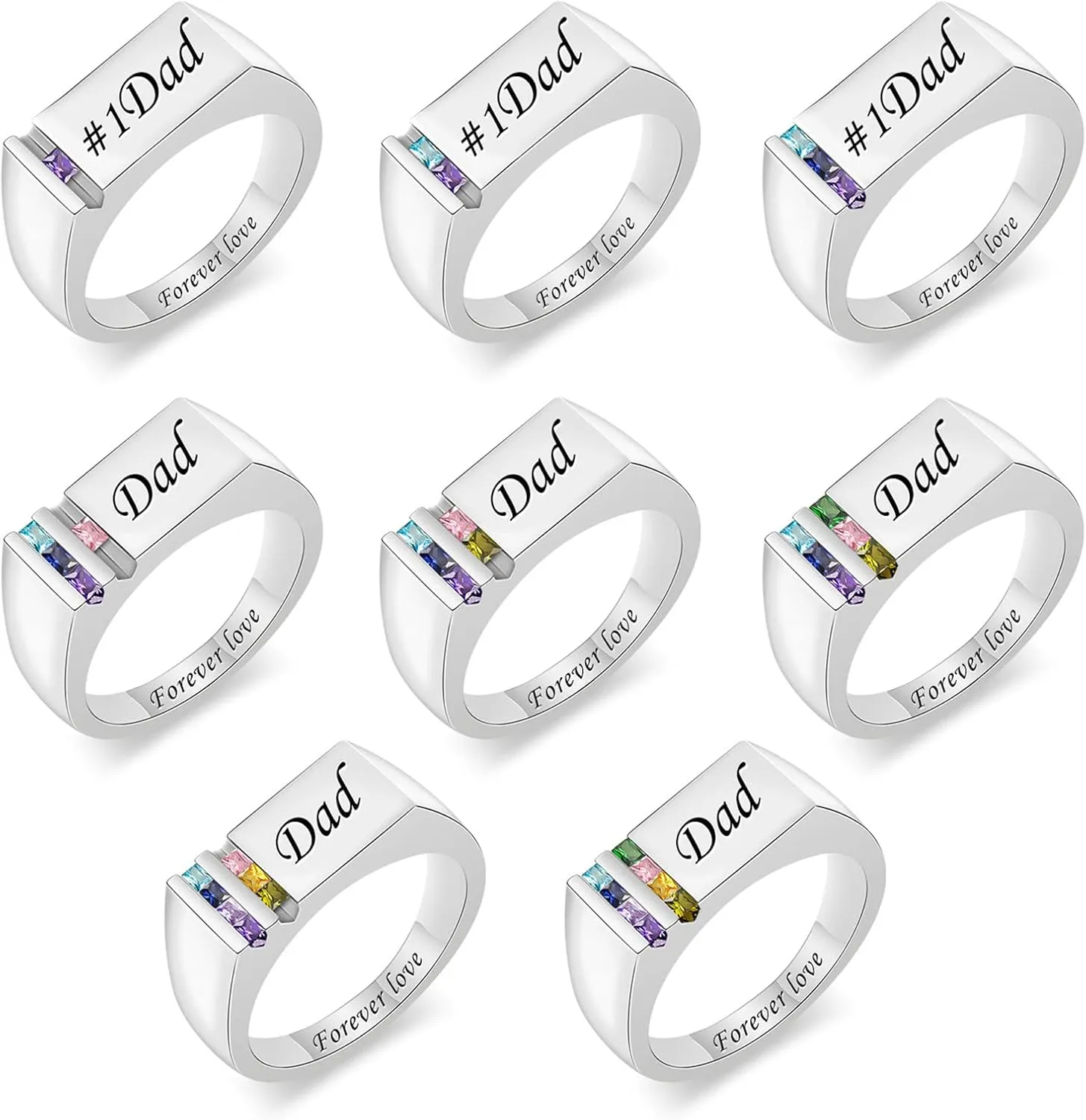 MissNaNa Mens Custom Rings Personalized Father Ring with Simulated Birthstones DAD Birthstones Ring for Men Birthday Christmas Father's Day Gifts for Men