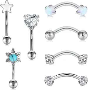 MODRSA Rook Piercing Jewelry Rook Earrings for Women Eyebrow Rings Surgical Steel Vertical Labret Jewelry 16g 14g Curved Barbell Snug Daith Surface Tragus Piercing Jewelry Silver Gold