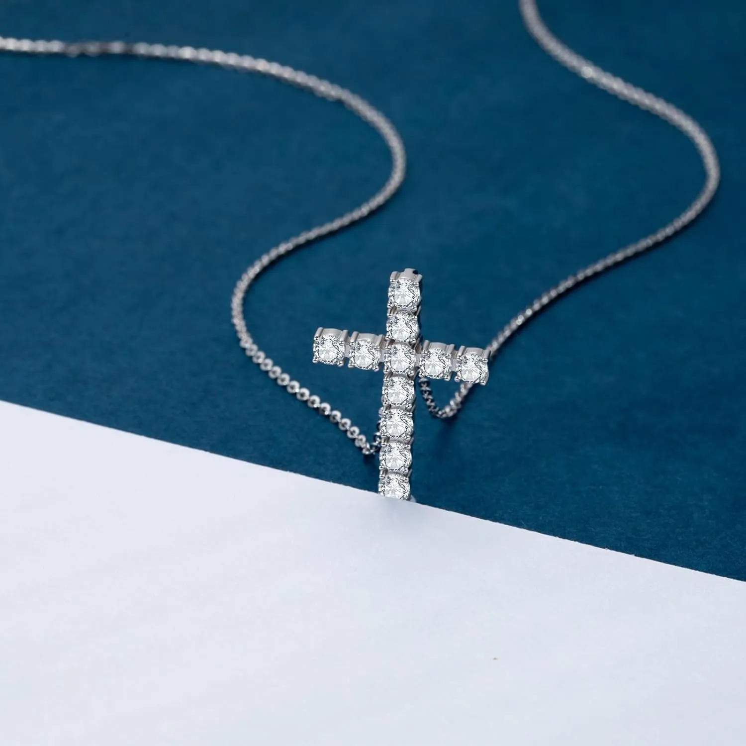 Moissanite Cross Necklace for Women Men,Sterling Silver Cross Necklaces for Women Men D Color VVS1 1.28CTTW/1.8CTTW/3.3CTTW,Christian Gift for Women Men