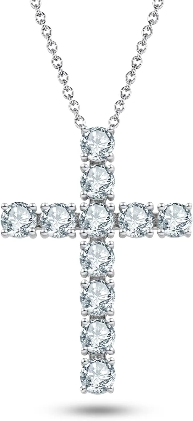 Moissanite Cross Necklace for Women Men,Sterling Silver Cross Necklaces for Women Men D Color VVS1 1.28CTTW/1.8CTTW/3.3CTTW,Christian Gift for Women Men