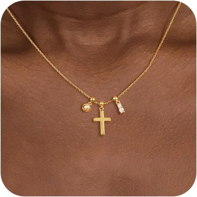 Moodear Cross Necklace for Women - Dainty 925 Sterling Silver/Gold Plated Layered Cross Pendant Simple Small Necklaces for Women Trendy Jewelry Gifts