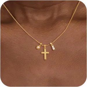 Moodear Cross Necklace for Women - Dainty 925 Sterling Silver/Gold Plated Layered Cross Pendant Simple Small Necklaces for Women Trendy Jewelry Gifts