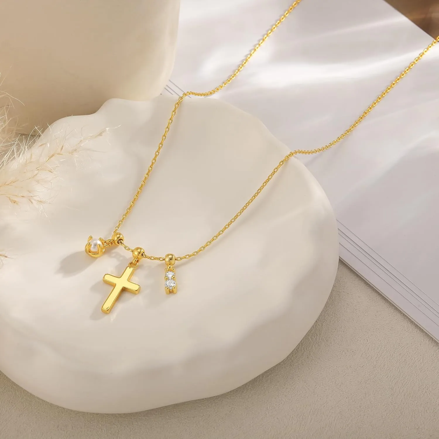 Moodear Cross Necklace for Women - Dainty 925 Sterling Silver/Gold Plated Layered Cross Pendant Simple Small Necklaces for Women Trendy Jewelry Gifts
