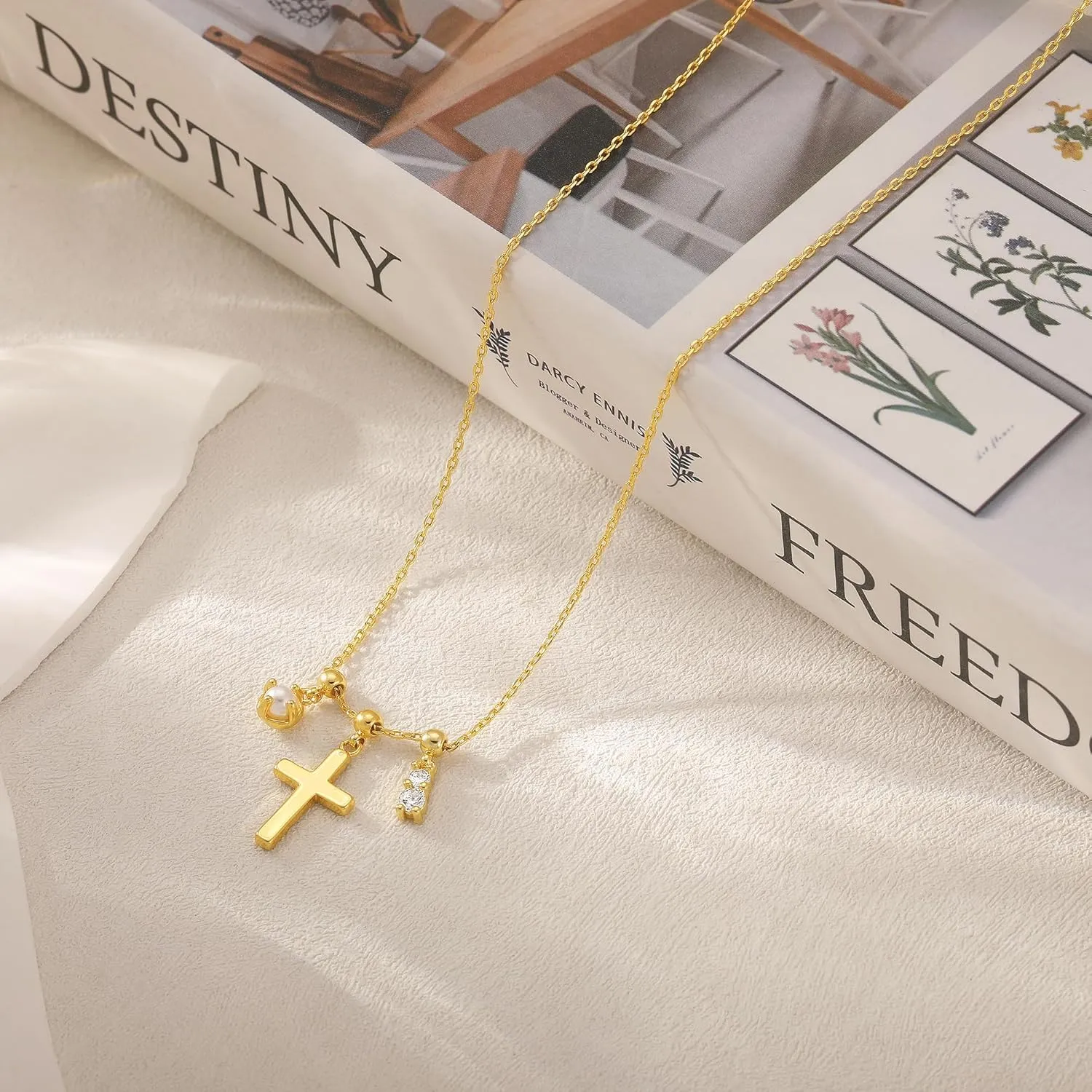 Moodear Cross Necklace for Women - Dainty 925 Sterling Silver/Gold Plated Layered Cross Pendant Simple Small Necklaces for Women Trendy Jewelry Gifts