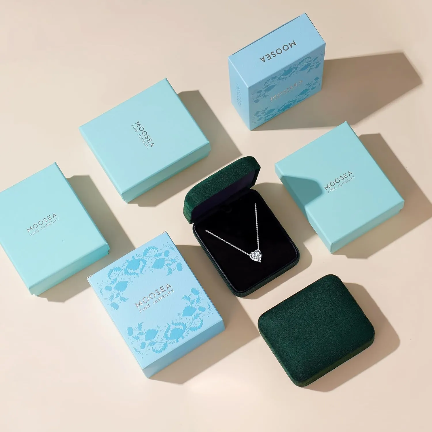 MOOSEA Heart and Round Pendant Necklace for Women, Gifts for Wife, 1-4 Carat Moissanite Jewelry, D Color VVS1 Clarity Lab Created Moissanite 925 Sterling Silver Necklaces