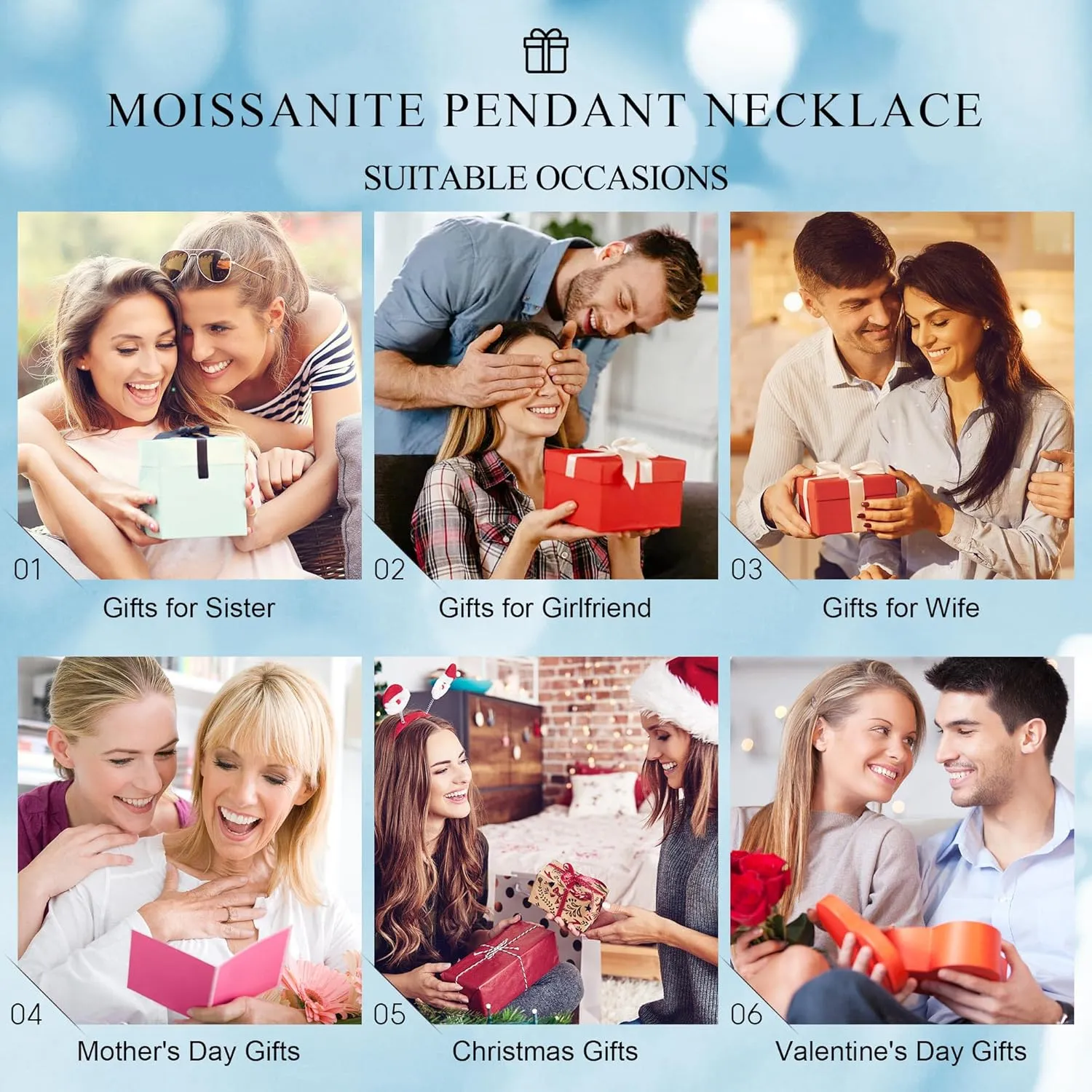 MOOSEA Heart and Round Pendant Necklace for Women, Gifts for Wife, 1-4 Carat Moissanite Jewelry, D Color VVS1 Clarity Lab Created Moissanite 925 Sterling Silver Necklaces