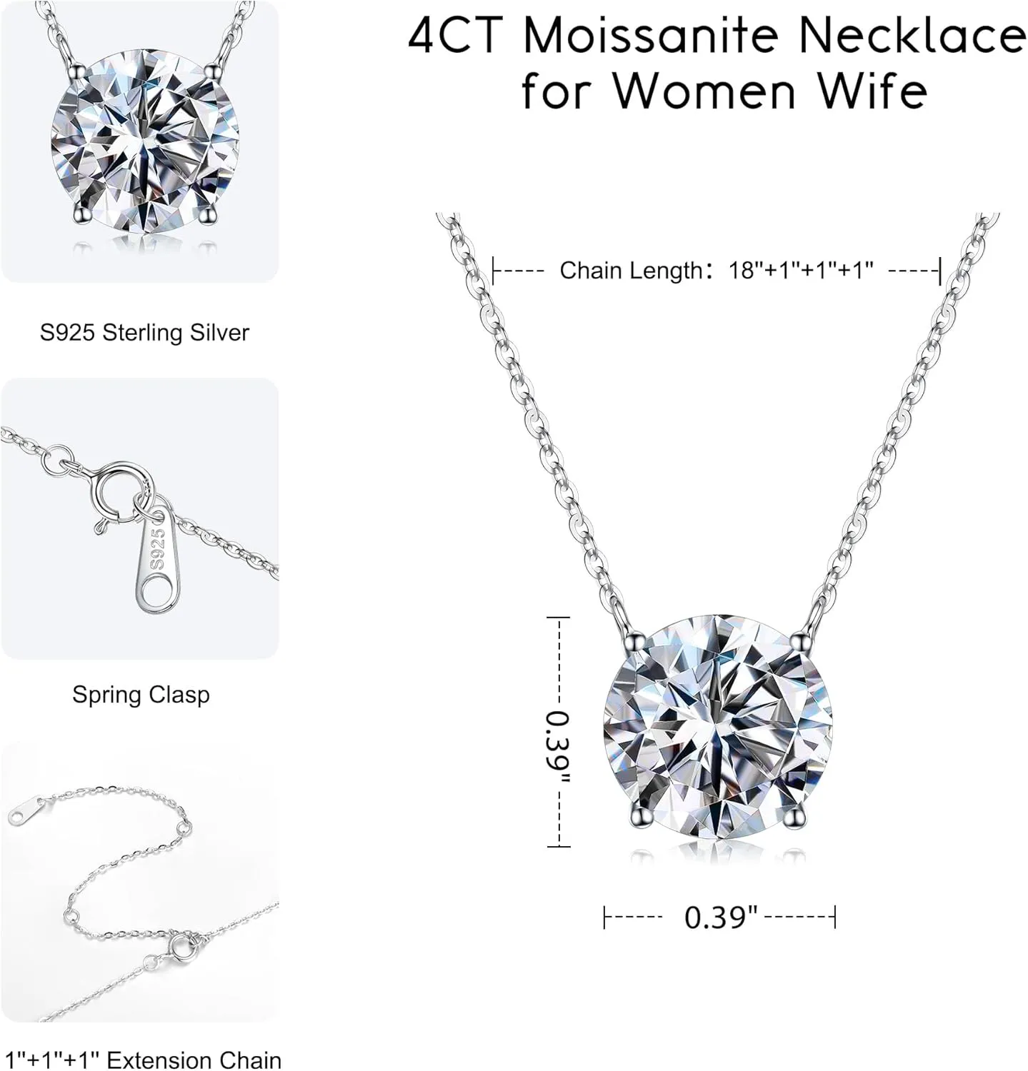 MOOSEA Heart and Round Pendant Necklace for Women, Gifts for Wife, 1-4 Carat Moissanite Jewelry, D Color VVS1 Clarity Lab Created Moissanite 925 Sterling Silver Necklaces