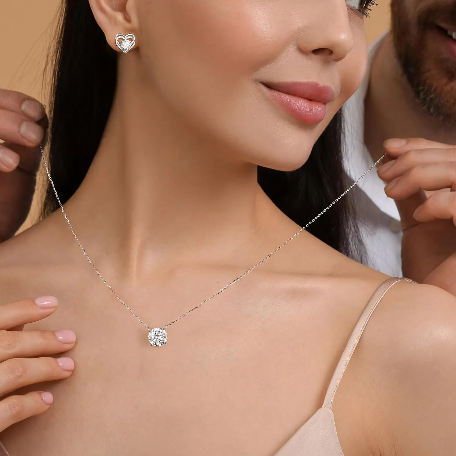MOOSEA Heart and Round Pendant Necklace for Women, Gifts for Wife, 1-4 Carat Moissanite Jewelry, D Color VVS1 Clarity Lab Created Moissanite 925 Sterling Silver Necklaces