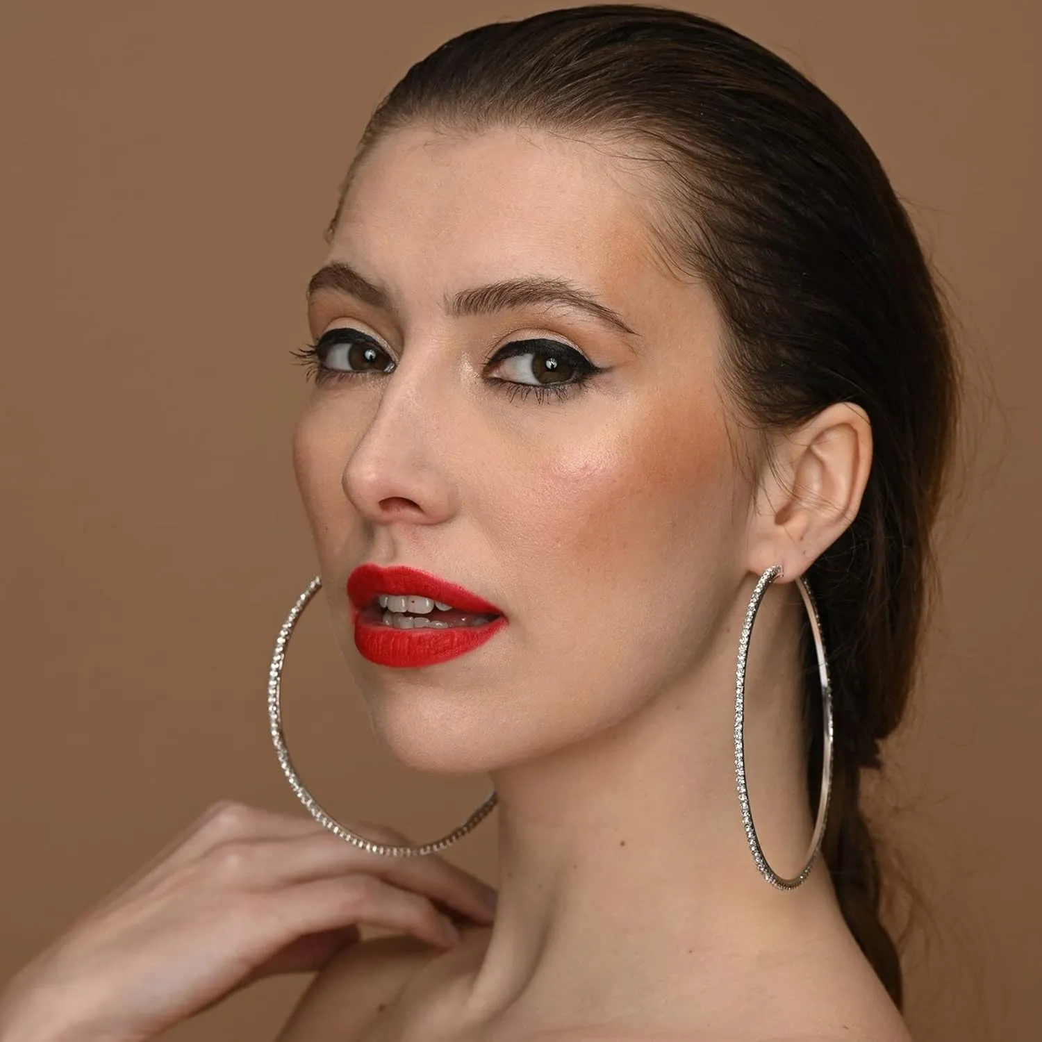 MOROTOLE 14K Gold Rhinestone Hoop Earrings - Fashion Thin Big Hoops, Hypoallergenic, 20/30/40/50/60/70mm
