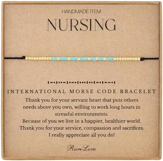 Morse Code Beaded Bracelets Tiny Turquoise Stone Beads Morse Code String Rope Bracelets Godmother New Beginning You'll be Missed BFF Thank You Graduation Baptism Goodbye GIft with Message Card